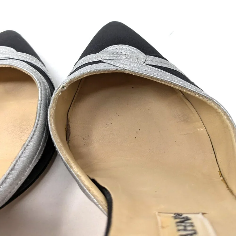 SOLDManolo Blahnik D'Orsay Pumps Black Fabric Silver Heels VTG 80s Sz 36, 6 US - Picture 14 of 16